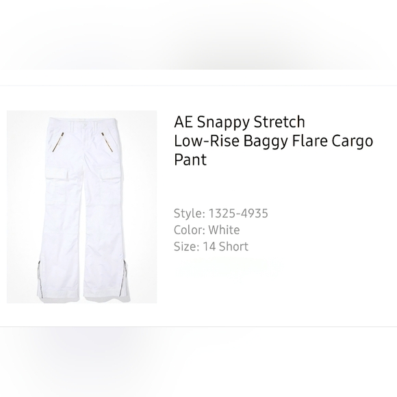 AE Snappy Stretch Low-Rise Baggy Flare Cargo 14 Short in White - Picture 3 of 8